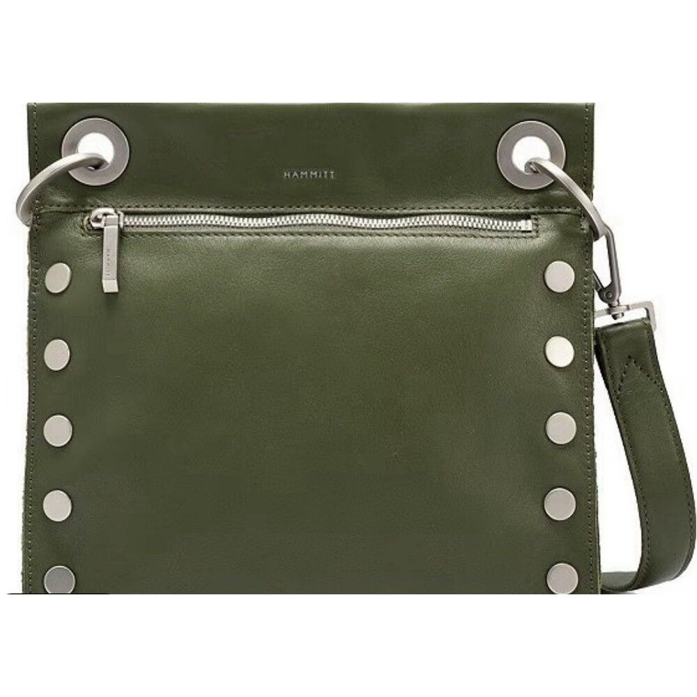 Hammitt Bryant Olive Leather Shoulder Bag Thick Shoulder Strap Silver Rivets - Picture 12 of 12